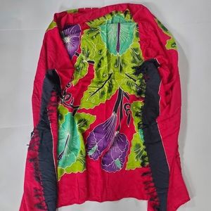 Floral Bright Pink Scarf with tropical flowers and black trim with fring…